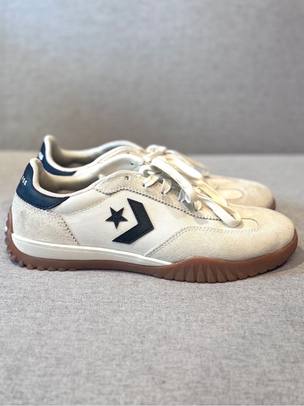 Converse Cream and Navy Low-Top Sneakers with Gum Sole